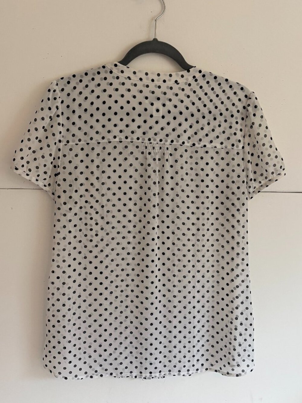 Loft White and Black Polka Dot Sheer Button-Front Ruffle Trim Blouse/Top Size 14 - Picture 3 of 7